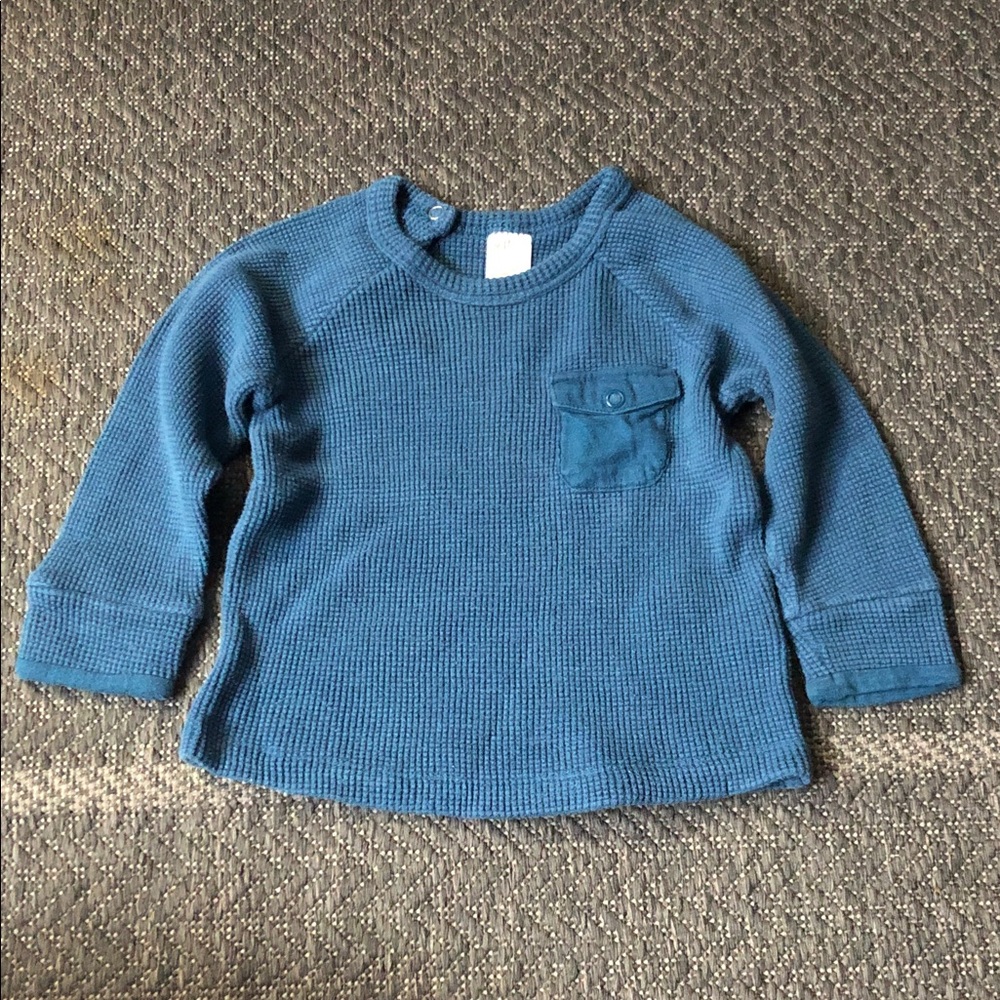 H&M Blue Waffle-Knit Long Sleeve Top